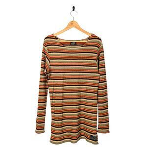 Jimmy'z 70s-Style Retro Striped Long Sleeve Knit Orange Brown Skate Shirt